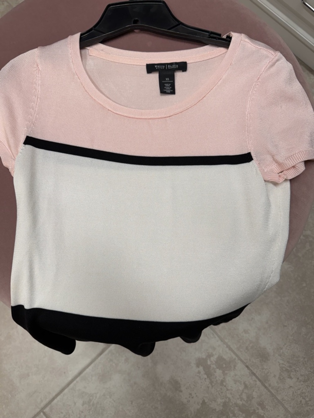White House Black Market Pink, White & Black Colorblock Short Sleeve Knit Top